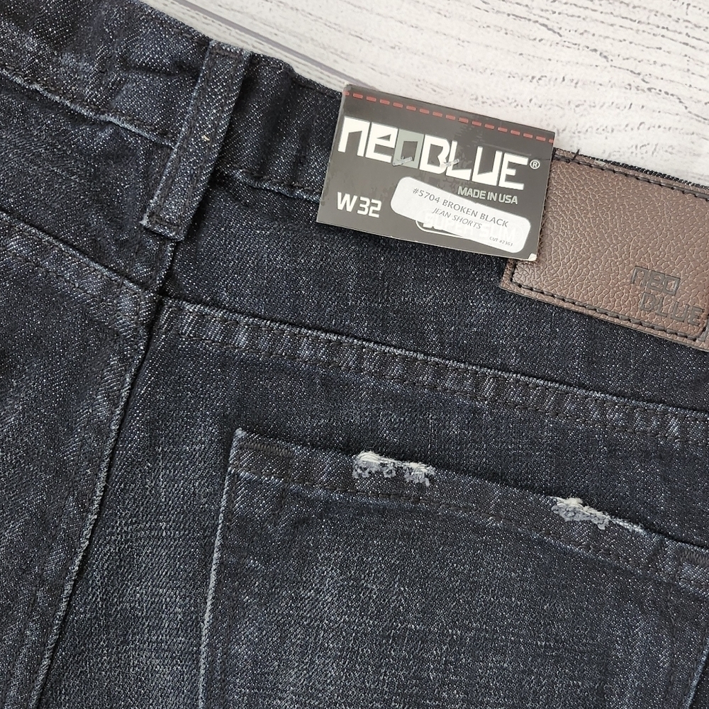 Neo Blue Distressed Black Denim Shorts Size 32 Men - Picture 7 of 8